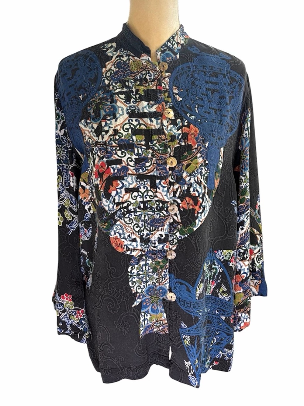 Citron Santa Monica Silk Button Front Blouse Large
